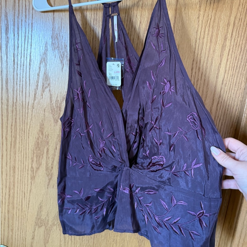 Purple Embroidered Sleeveless Top